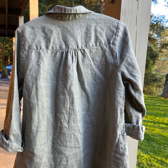 Linen Pocket Tunic Sage Soft Surroundings Collar Pearl Button - Picture 3 of 10